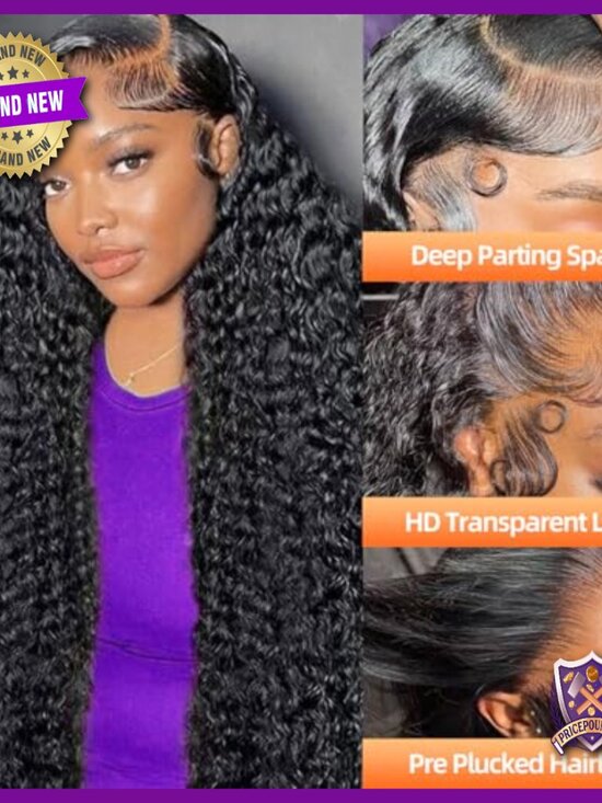 32 Inch Deep Wave Lace Front Wig Human Hair Pre Plucked Glueless main image 6